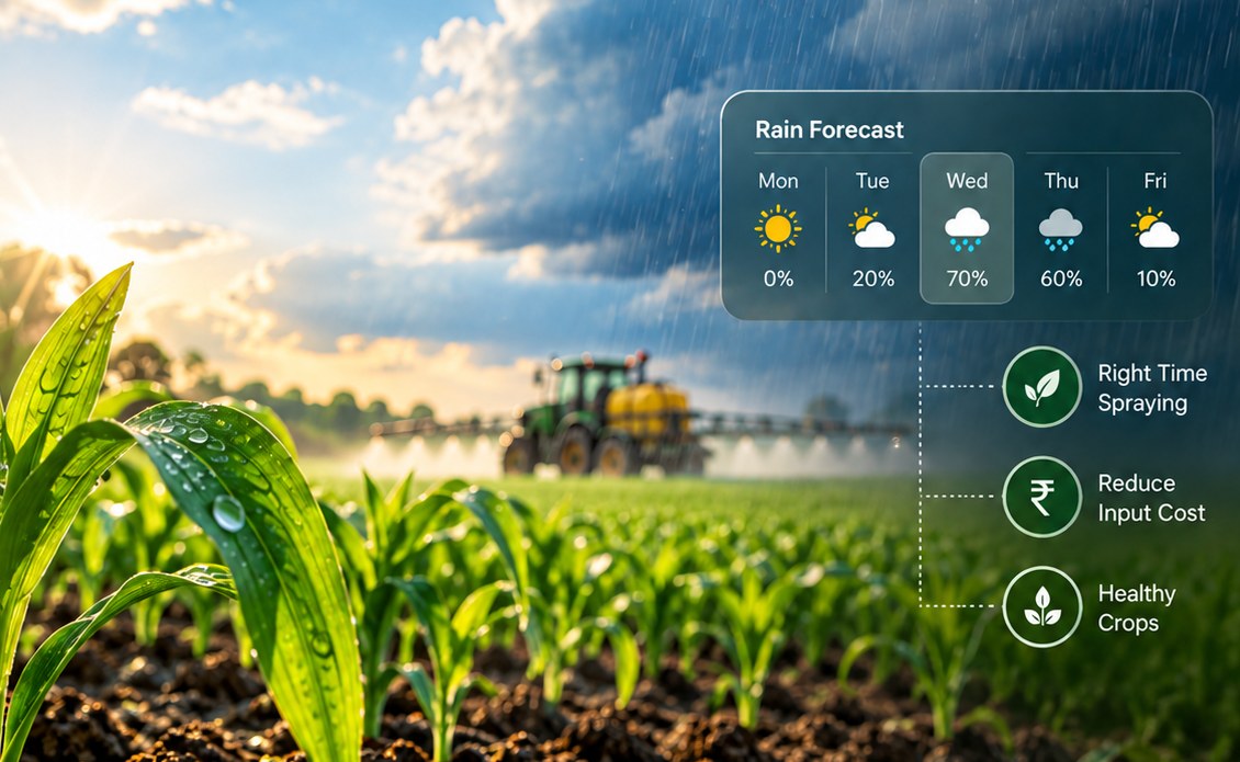 Rain forecast — Mon to Fri outlook with right time spraying, reduce input cost, healthy crops